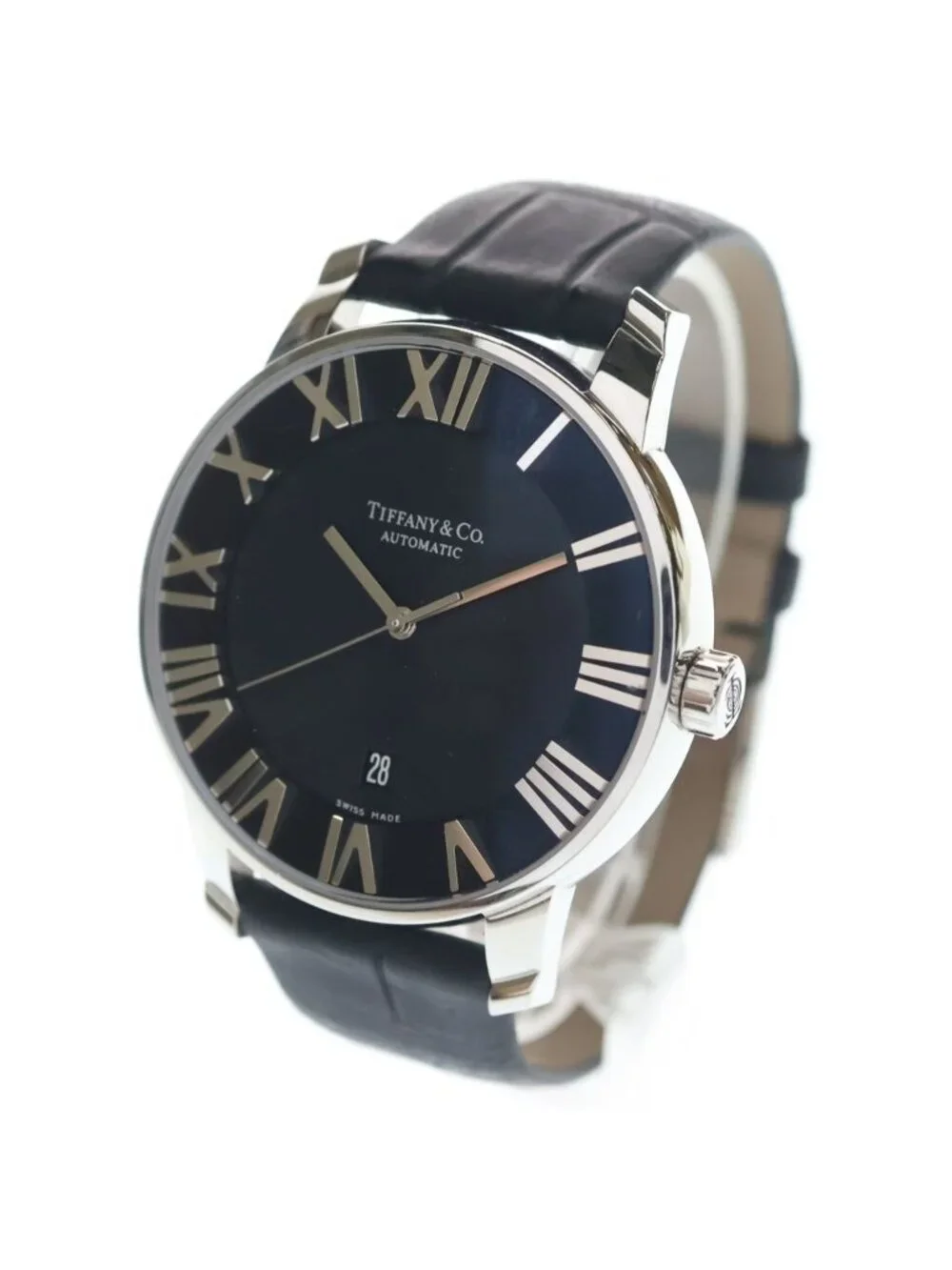 Tiffany & Co Atlas Dome Date Black Dial SS Stainless Automa Automatic